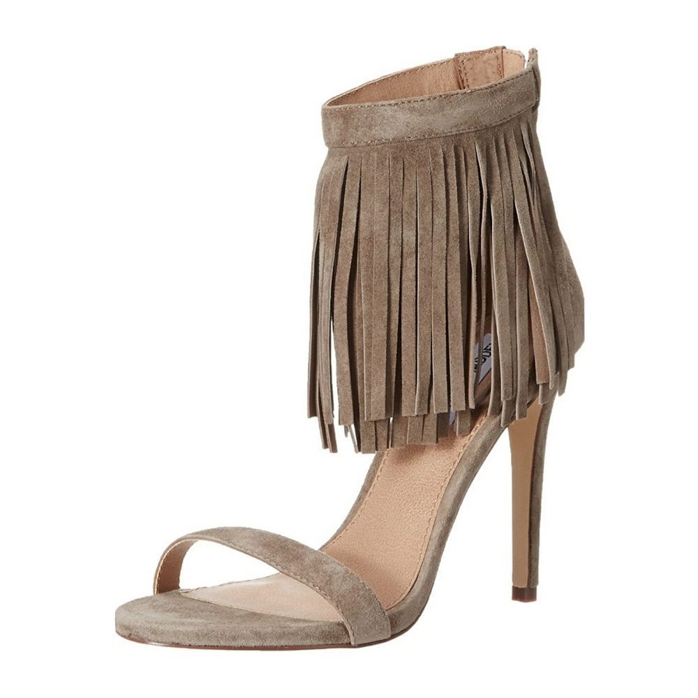 Steve Madden STAARZ Suede Leather Ankle Fringe Dress Sandal Beige Women's Size 9 - Picture 6 of 7